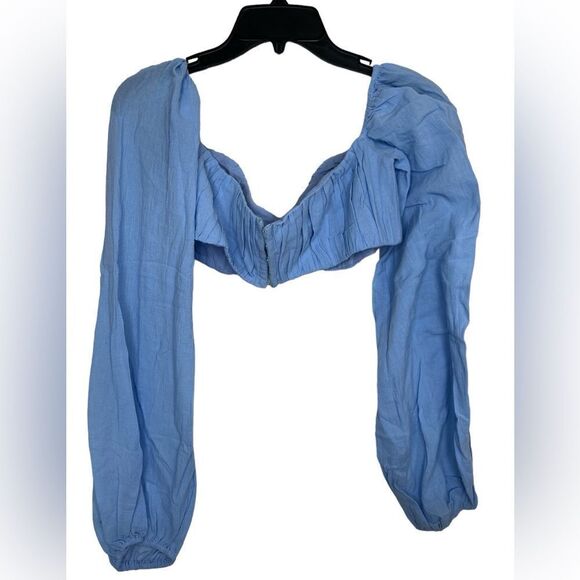 Rumer The Label x Revolve Blue Linen Resortwear Camille Top/Skirt Set Large - Picture 4 of 10